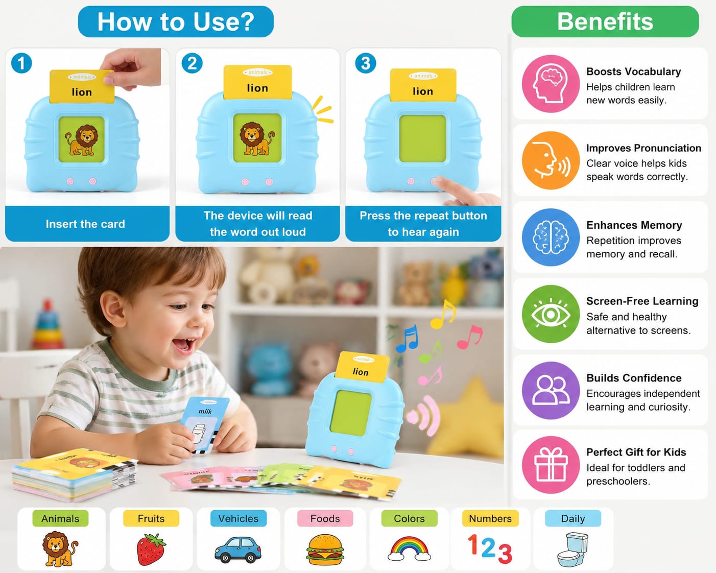 SmartTalk™ Interactive Talking Flash Cards – 224 Words Early Learning Toy
