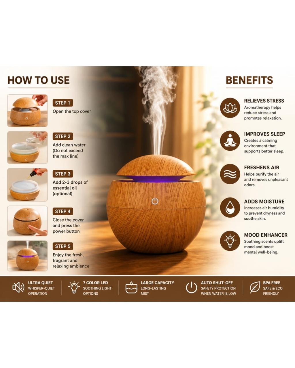 Aroma Mist Wood Humidifier