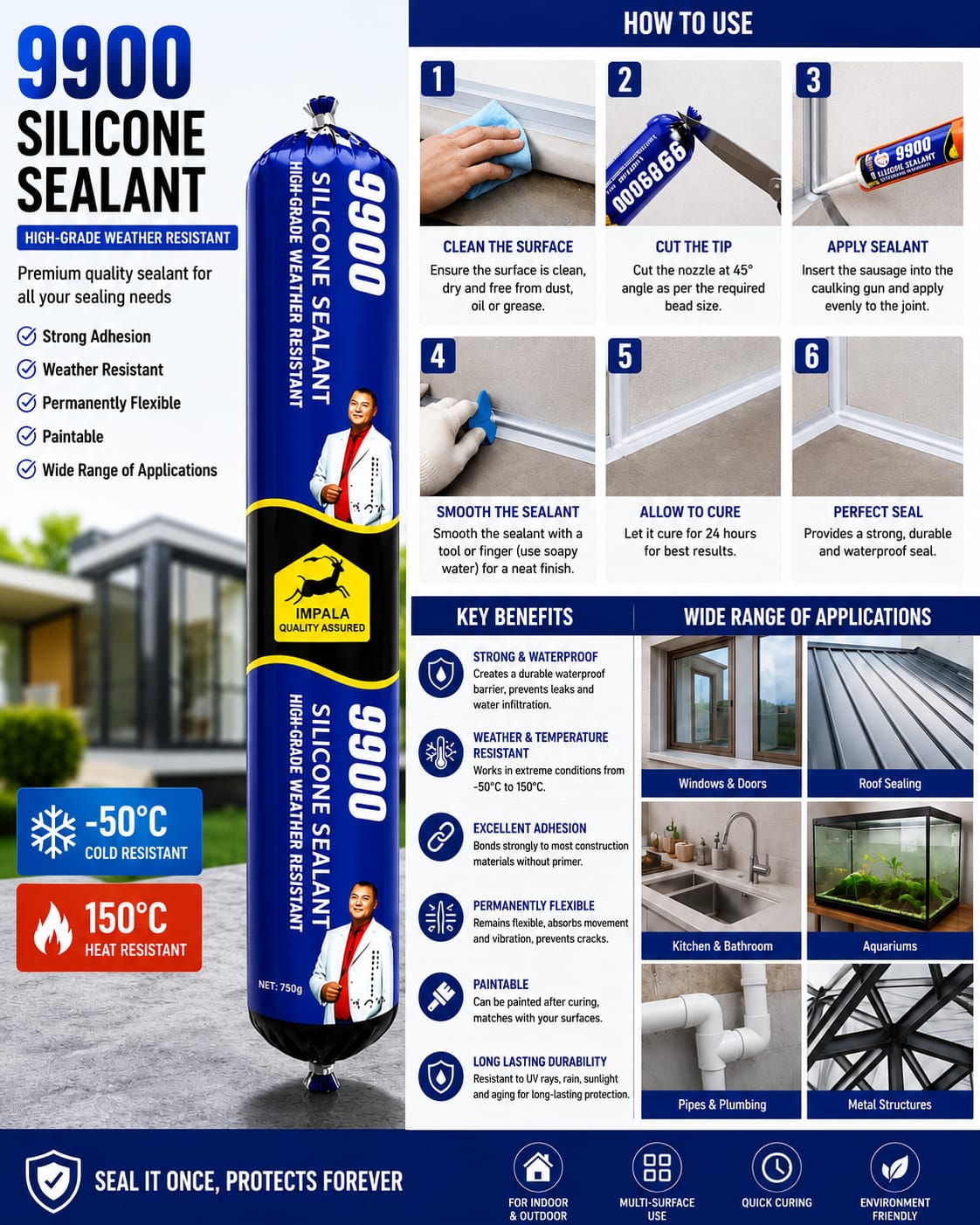 9900 Premium Silicone Sealant – Strong Waterproof & Weather Resistant